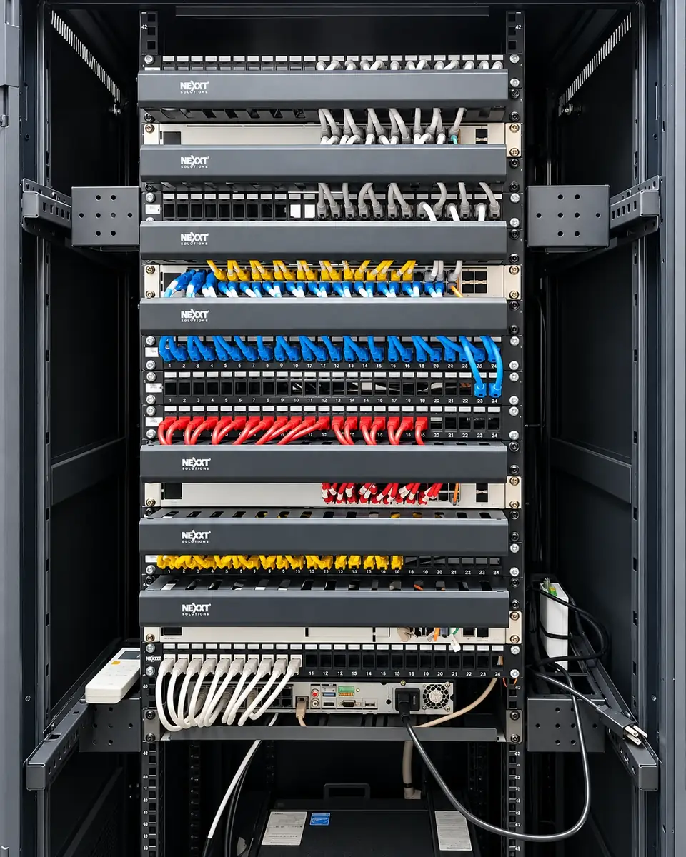 Rack de cableado estructurado instalado en oficina gubernamental